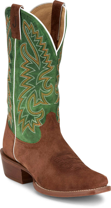 Justin Mens Jimmy 13in Western Sedona/Green Leather Frontier Cowboy Boots