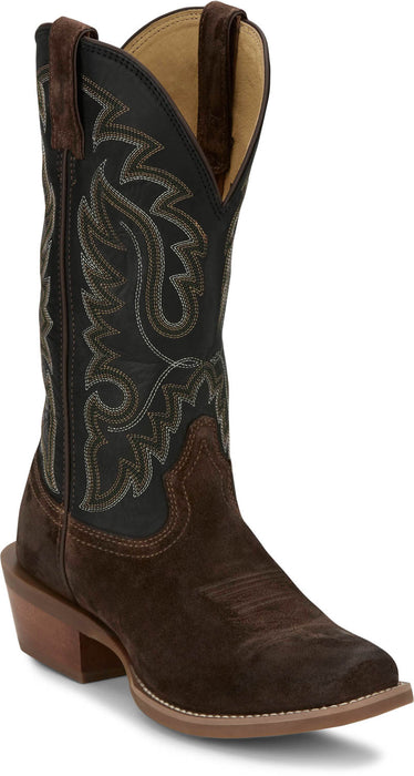 Justin Mens Cowboy Town 13in Western Chocolate Suede Frontier Cowboy Boots