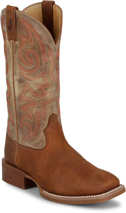 Justin Mens May Day Brown Cowhide Frontier Cowboy Boots
