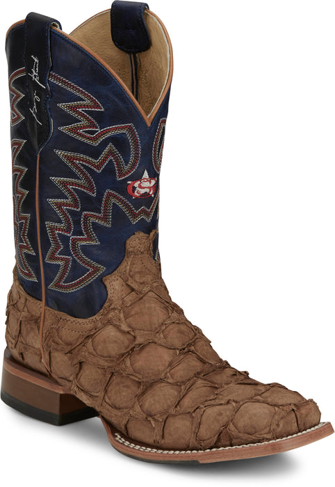 Justin Mens Ocean Front 11in Tan Pirarucu George Strait Cowboy Boots