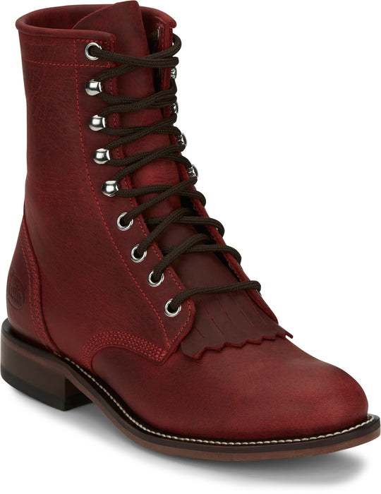 Justin Mens McKean 7in Lace-Up Roper Red Leather Work Boots