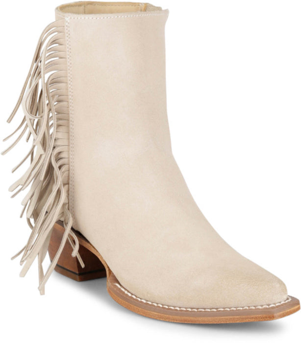 Justin Womens Bev 7in Bootie Bone Suede Fringe Ankle Boots