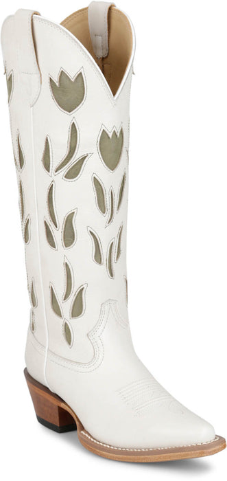 Justin Womens May 15in Western Vintage White Cowhide Cowboy Boots