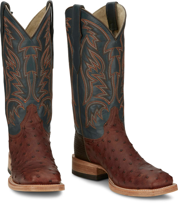 Justin Mens Doc Bar AQHA Brandy Full Quill Ostrich Cowboy Boots