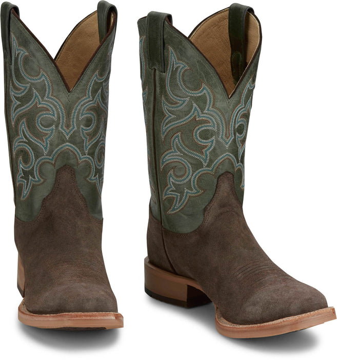 Justin Mens Fergus 11in Roughout Chocolate Leather Bent Rail Cowboy Boots