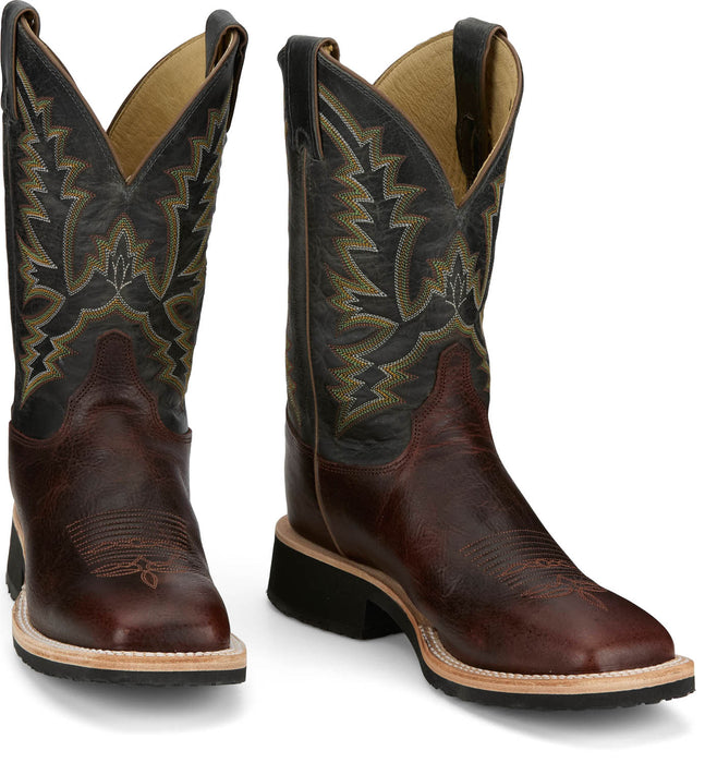 Justin Mens Trainor 11in Western Cognac Leather Bent Rail Cowboy Boots