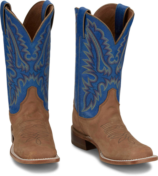 Justin Womens Peyton 11in Western Distressed Cognac/Blue Leather Cowboy Boots