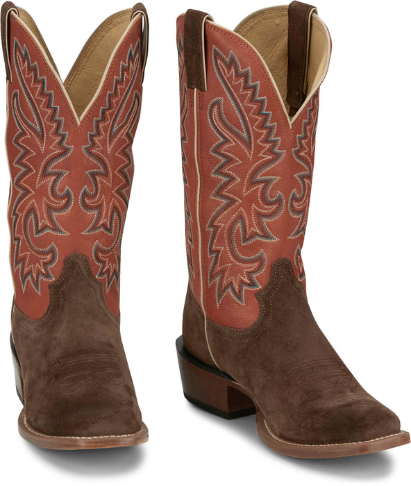 Justin Mens Jimmy 13in Western Russett/Red Leather Frontier Cowboy Boots