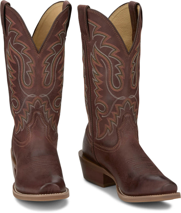 Justin Mens Cowboy Town 13in Western Bay Brown Leather Frontier Cowboy Boots