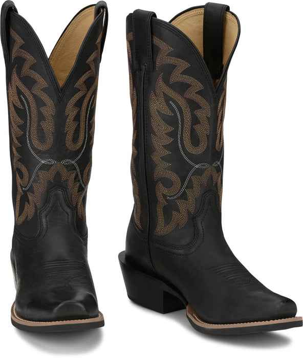Justin Mens Cowboy Town 13in Western Midnight Leather Frontier Cowboy Boots