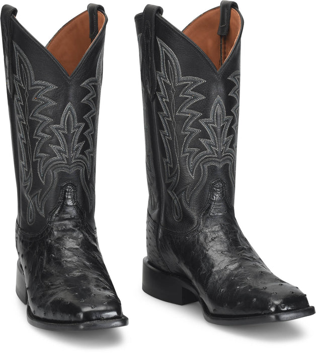 Justin Mens Rancher Obsidian Ostrich Skin George Strait Cowboy Boots