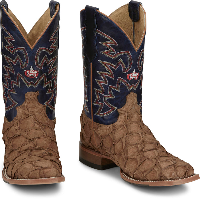 Justin Mens Ocean Front 11in Tan Pirarucu George Strait Cowboy Boots