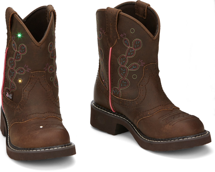 Justin Gypsy Round Brown Glitzi Kids Leather Cowboy Boots