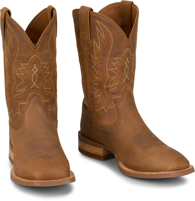 Justin Mens Rustle Chestnut Brown Cowhide Cowboy Boots