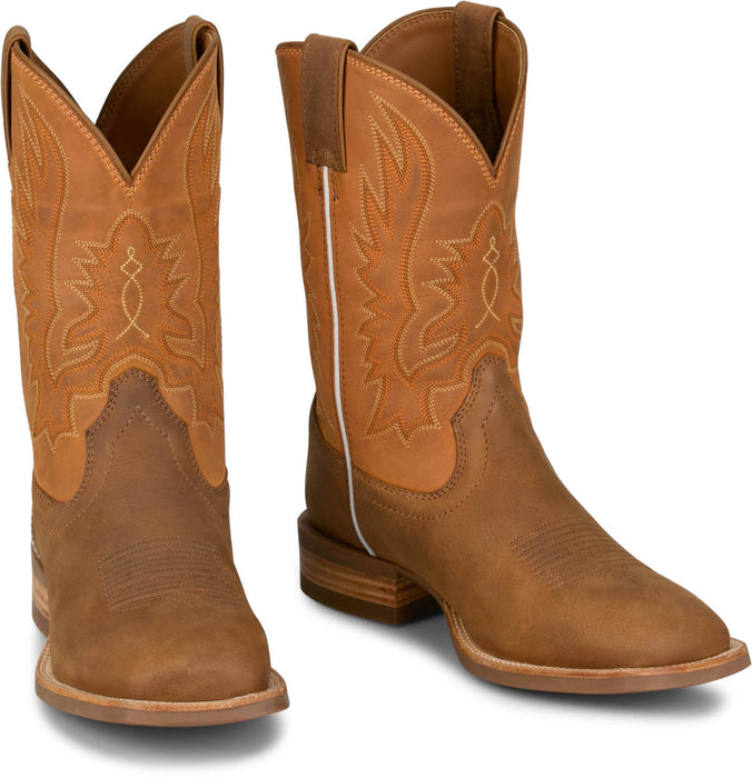 Justin Mens Rustle Rustic Amber Cowhide Cowboy Boots