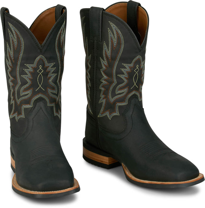 Justin Mens Rustle Coal Cowhide Cowboy Boots