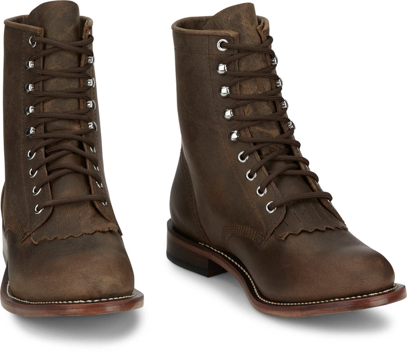 Justin Mens Drennan 7in Lacer-Up Roper Khaki Leather Work Boots