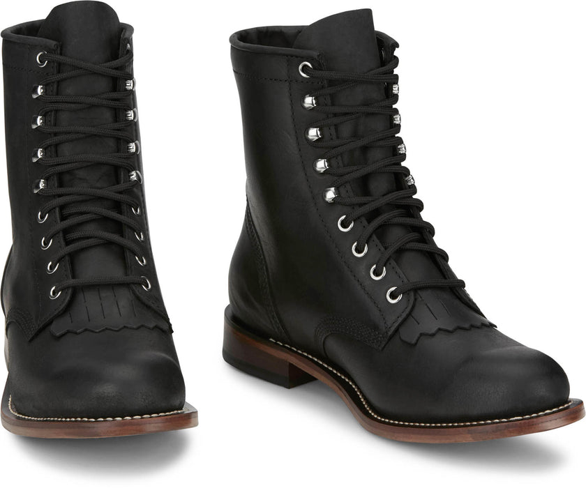 Justin Mens Drennan 7in Lacer-Up Roper Black Leather Work Boots