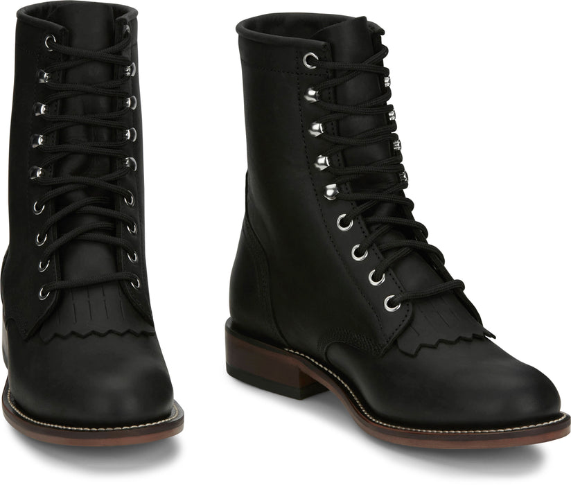 Justin Mens McKean 7in Lace-Up Roper Black Leather Work Boots