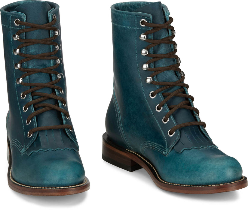 Justin Mens McKean 7in Lace-Up Roper Turquoise Leather Work Boots