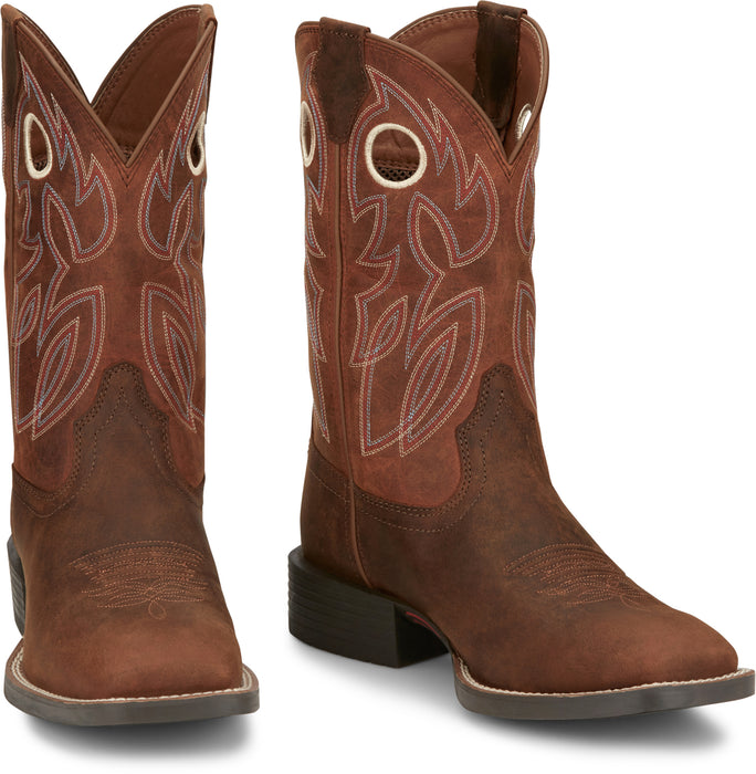 Justin Mens Bowline 11in Western Pecan Water Buffalo Cowboy Boots