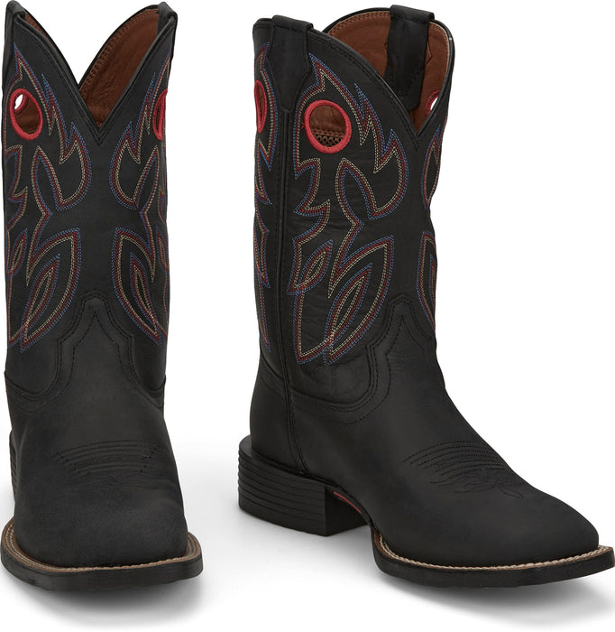 Justin Mens Bowline 11in Western Black Water Buffalo Cowboy Boots