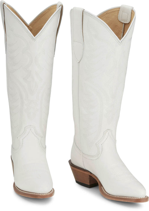 Justin Womens Evelyn Snow White Leather Cowboy Boots