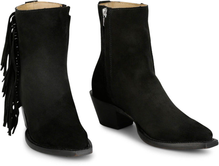 Justin Womens Bev 7in Bootie Black Suede Fringe Ankle Boots