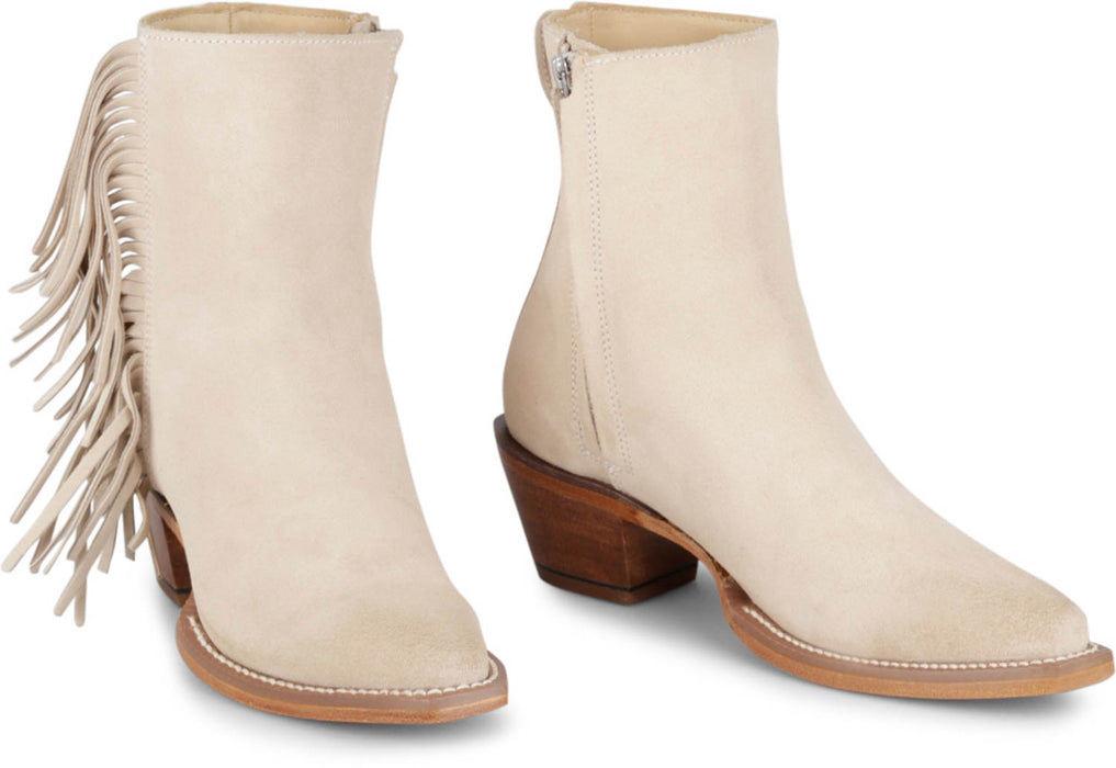 Justin Womens Bev 7in Bootie Bone Suede Fringe Ankle Boots