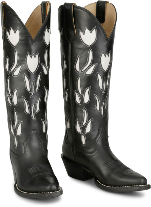 Justin Womens May 15in Western Black Cowhide Cowboy Boots