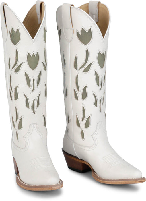 Justin Womens May 15in Western Vintage White Cowhide Cowboy Boots
