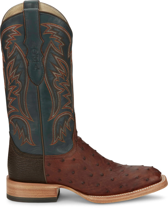 Justin Mens Doc Bar AQHA Brandy Full Quill Ostrich Cowboy Boots