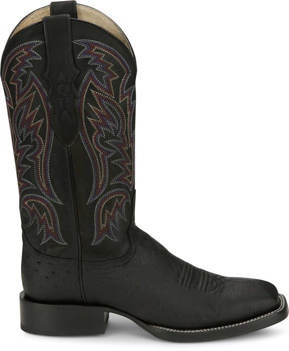 Justin Mens Three Bars AQHA Black Smooth Ostrich Cowboy Boots