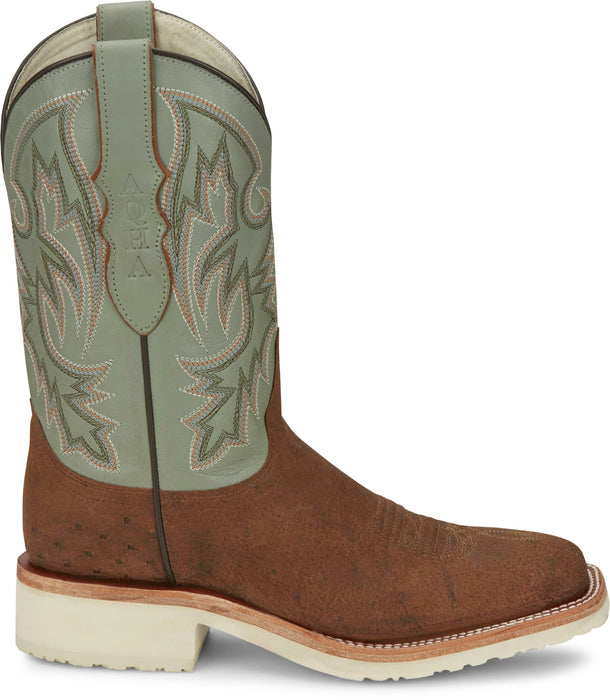 Justin Mens Peppy San Badger AQHA Distressed Cognac Smooth Ostrich Cowboy Boots