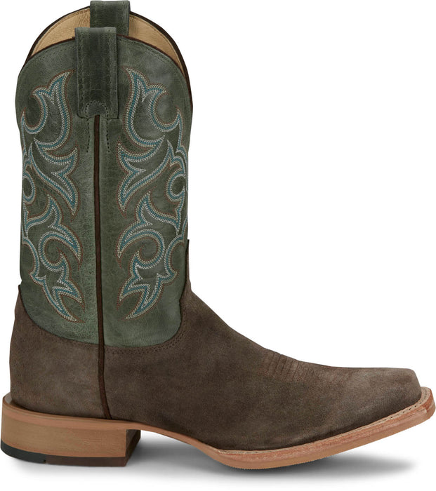 Justin Mens Fergus 11in Roughout Chocolate Leather Bent Rail Cowboy Boots