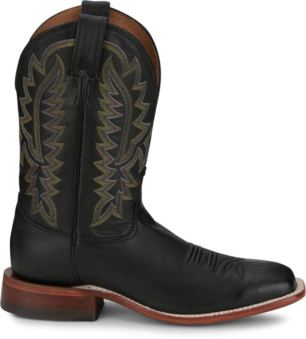 Justin Mens Poston 11in Western Jet Black Leather Bent Rail Cowboy Boots