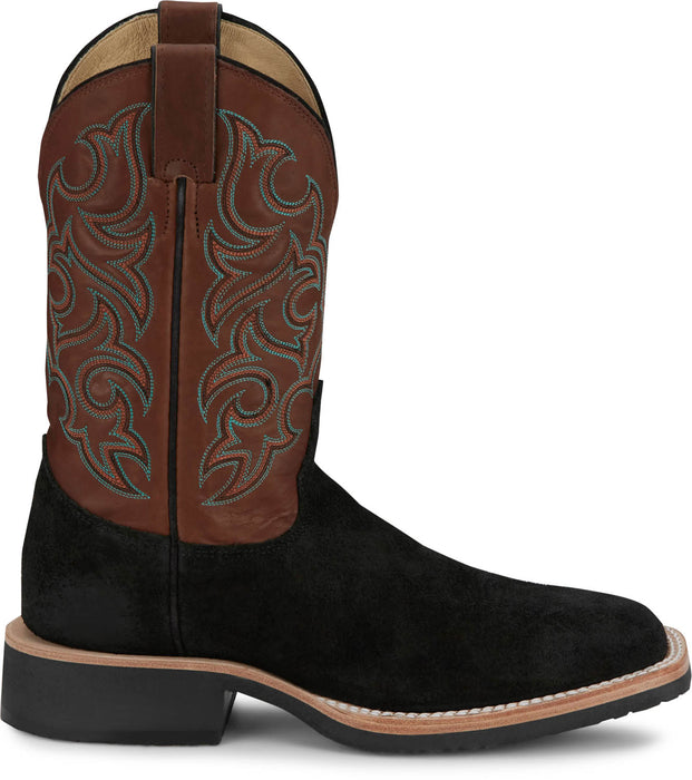 Justin Mens Alamo 11in Roughout Black Leather Bent Rail Cowboy Boots