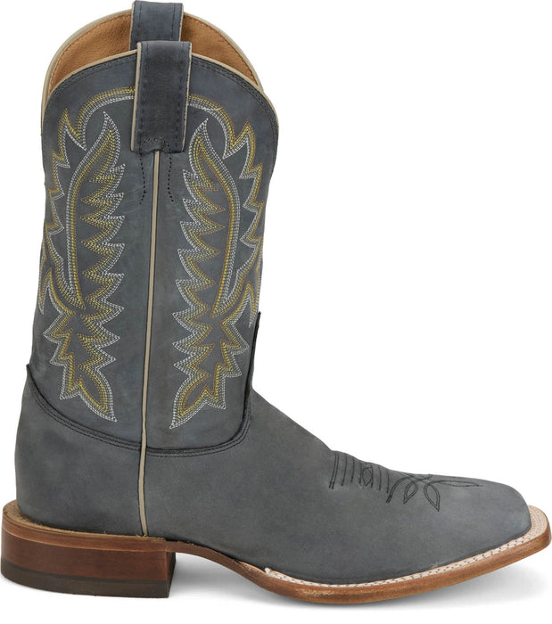 Justin Mens Rancho 11in Western Weathered Grey Leather Bent Rail Cowboy Boots