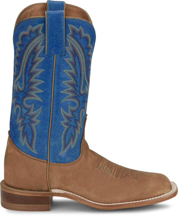 Justin Womens Peyton 11in Western Distressed Cognac/Blue Leather Cowboy Boots