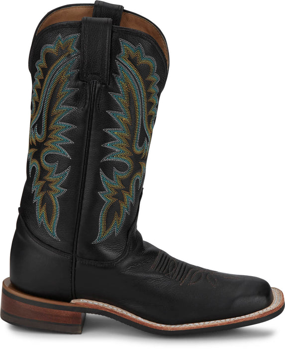 Justin Womens Shay 11in Western Black Leather Bent Rail Cowboy Boots
