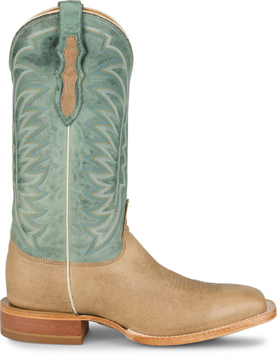 Justin Mens Burchett 13in Western Bone/Aqua Goat Leather CPX Cowboy Boots