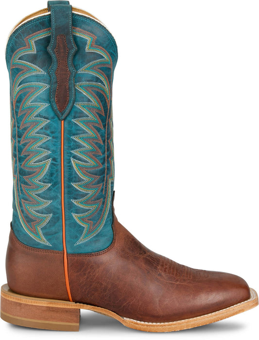 Justin Mens Burchett 13in Western Brown/Blue Goat Leather CPX Cowboy Boots