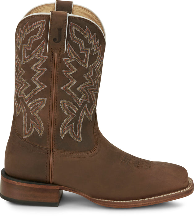 Justin Mens Jackpot 11in Western Walnut Leather Frontier Cowboy Boots