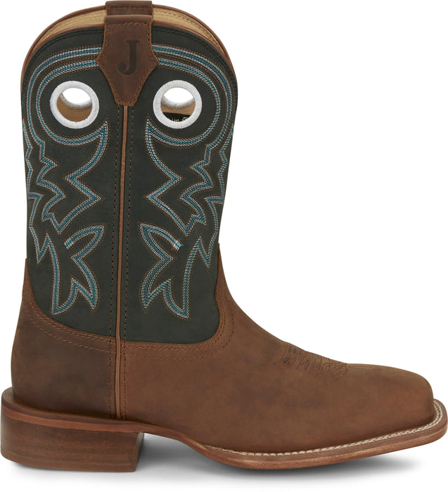Justin Mens Big News 11in Western Pecan Leather Frontier Cowboy Boots