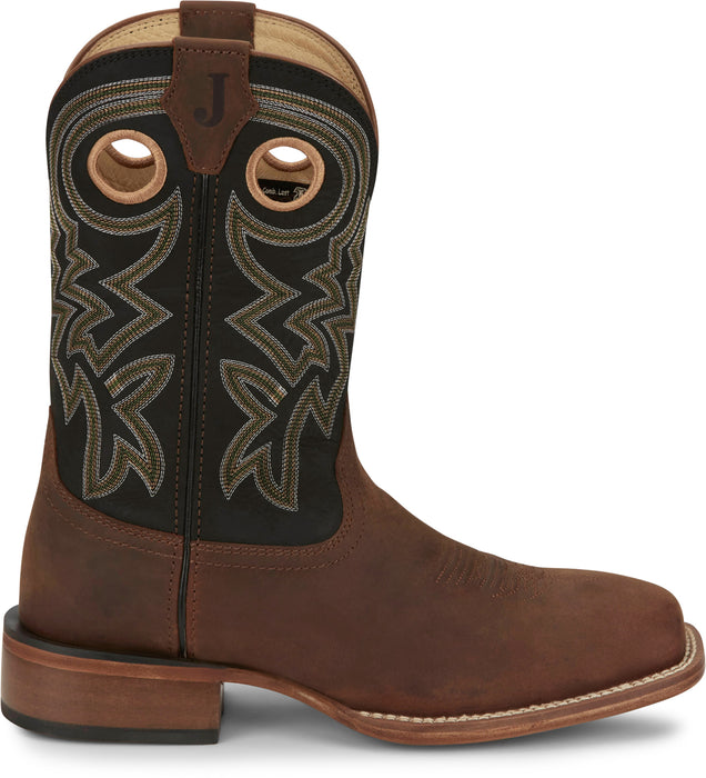 Justin Mens Big News 11in Western Walnut Leather Frontier Cowboy Boots