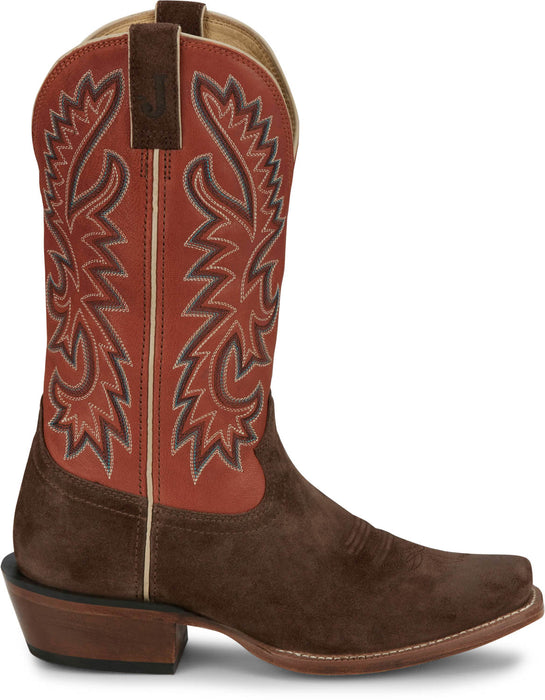 Justin Mens Jimmy 13in Western Russett/Red Leather Frontier Cowboy Boots