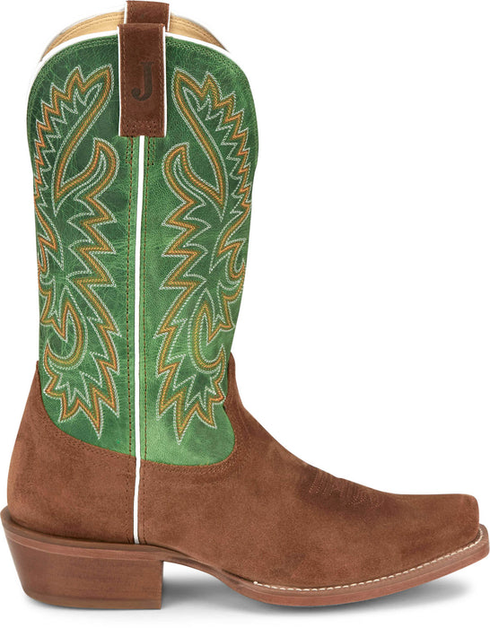 Justin Mens Jimmy 13in Western Sedona/Green Leather Frontier Cowboy Boots