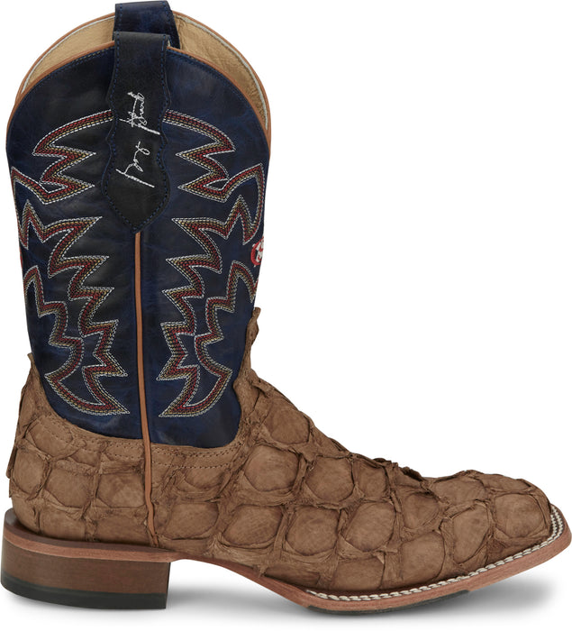Justin Mens Ocean Front 11in Tan Pirarucu George Strait Cowboy Boots