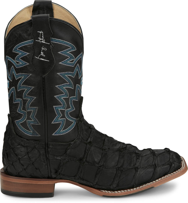 Justin Mens Ocean Front 11in Inky Black Pirarucu George Strait Cowboy Boots