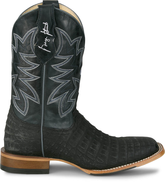 Justin Mens San Antone 11in Charcoal Black Caiman George Strait Cowboy Boots